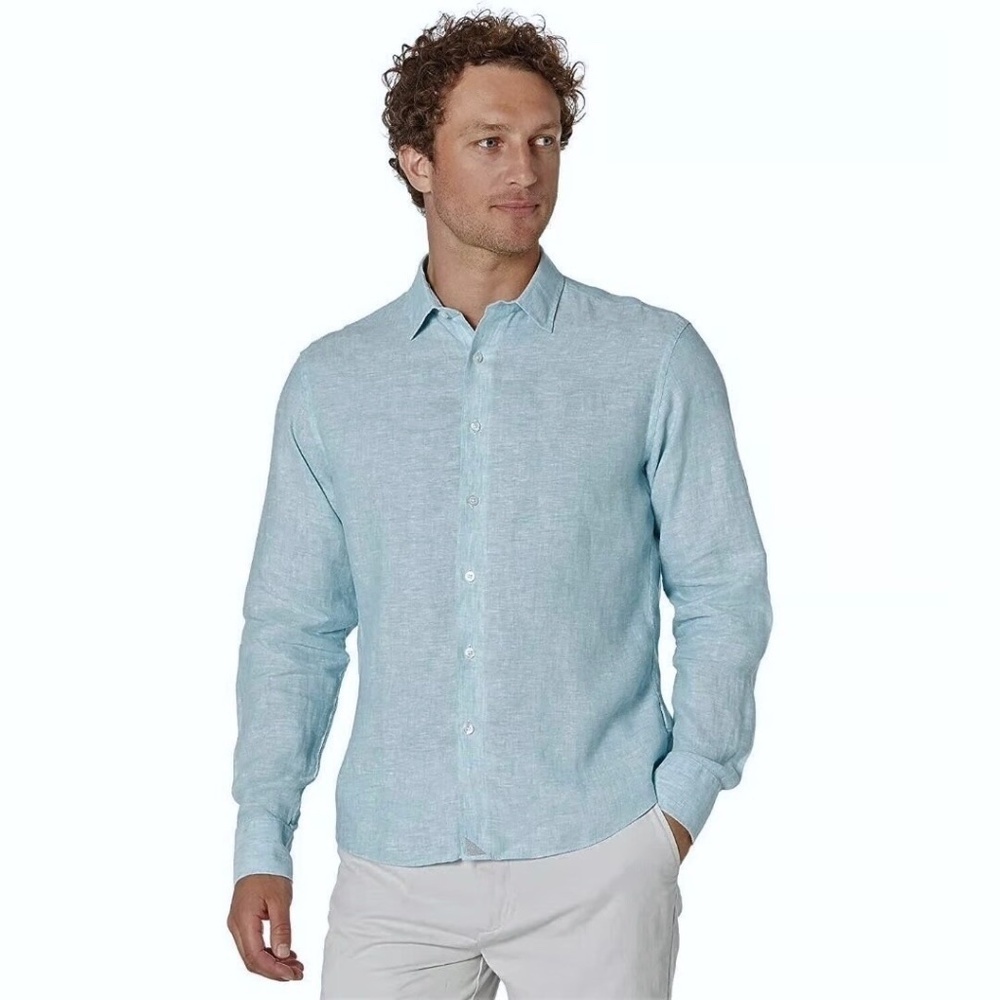 NWOT Mens UNTUCKit Franconia Wrinkle Resistant Regular Fit Blue Linen Shirt XXL